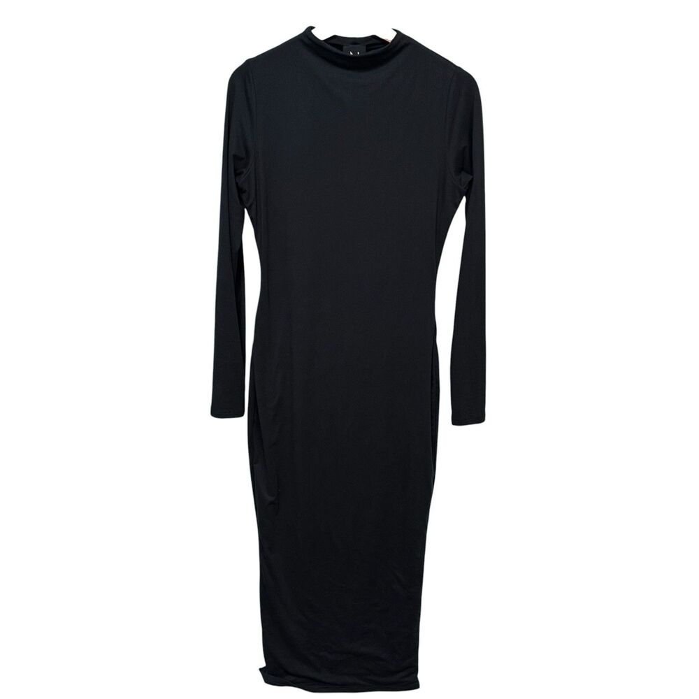 Naked Wardrobe NEW Sculpt Mock Neck Maxi Dress XL Black Bodycon Second Skin Fit